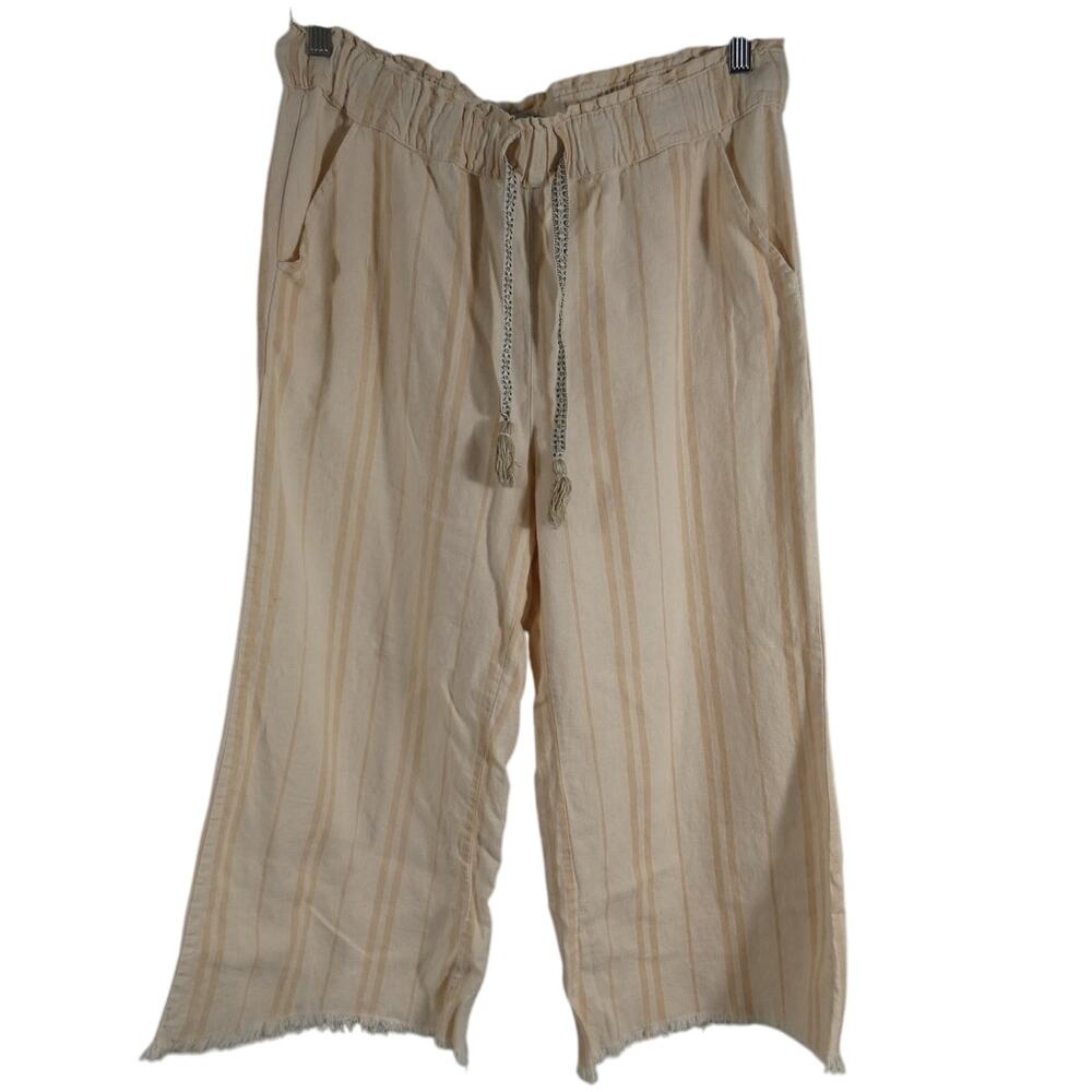 Beau Dawson Large Cropped Wide Leg Beachy Pants Pockets Stripes Drawstring